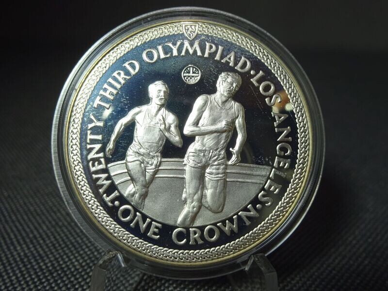 Silbermünze Isle Of Man 1984 1 Crown Krone Olympia Los Angeles Läufer PP Proof