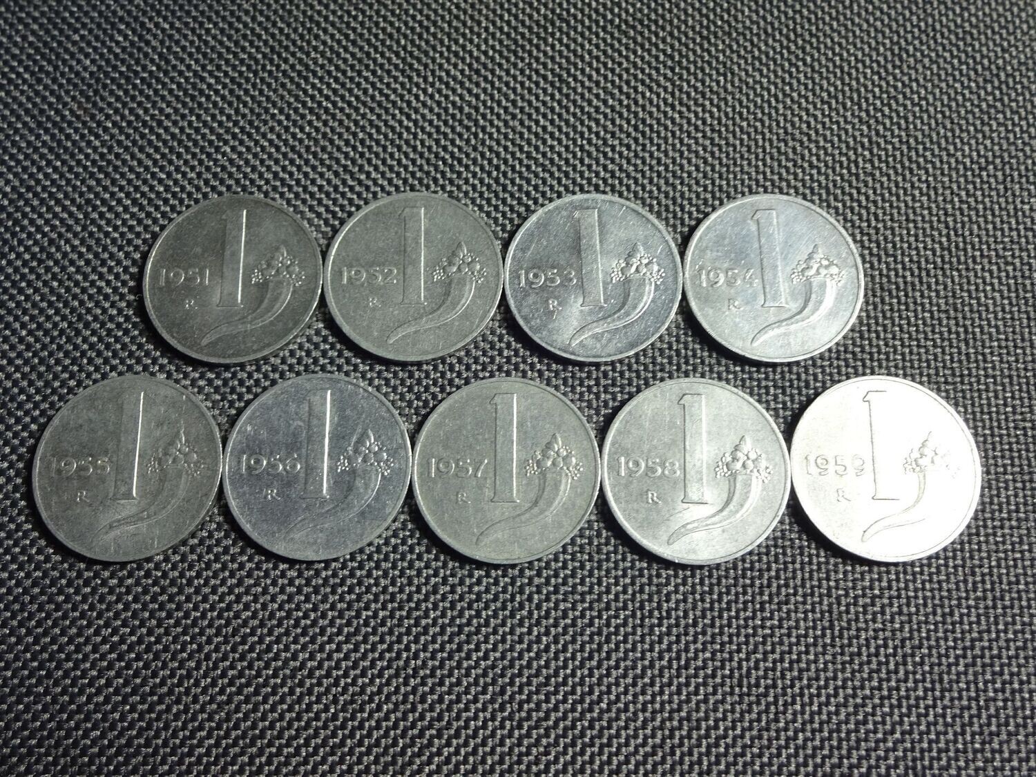 Münzen Set Italien 1951 - 1959 1 Lira Waage