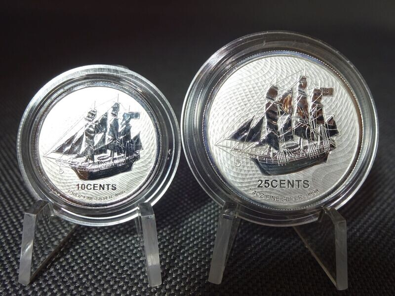 Silbermünzen-Set Cook Islands 2021 10 & 25 Cents Bounty Segelschiff 1/10 & 1/4 Oz Unze Silbermünzen-Set Cook Islands 2021 10 & 25 Cents Bounty Segelschiff 1/10 & 1/4 Oz Unze