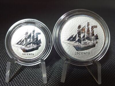 Silbermünzen-Set Cook Islands 2021 10 & 25 Cents Bounty Segelschiff 1/10 & 1/4 Oz Unze