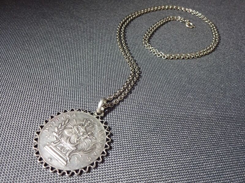 Silberkette Silbermünze Anhänger 20 Kreuzer Maria Jesus Madonna Patrona Bavaria 71,5 cm Halskette Nachprägung