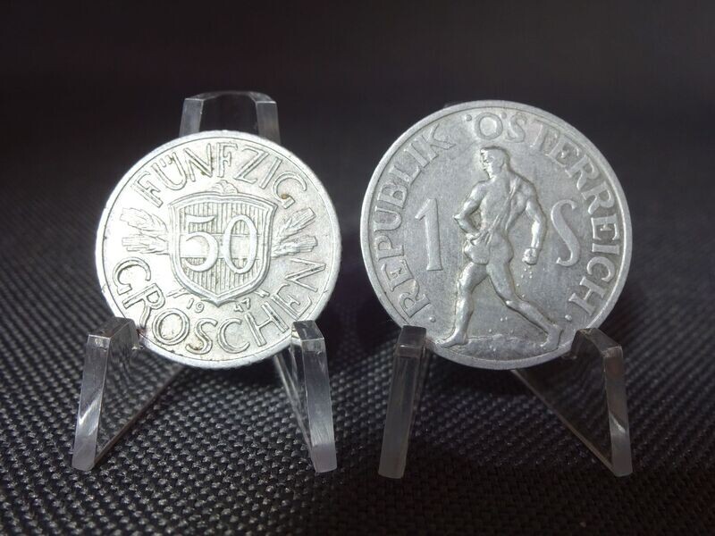 Münzen Set Österreich 1946 & 1947 50 Groschen 1 Schilling