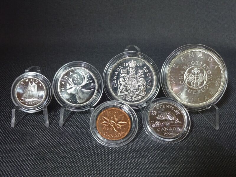 Kursmünzensatz KMS Set Kanada 1964 1 Cent - 1 Dollar Charlottetown 4x Silbermünzen Kursmünzensatz KMS Set Kanada 1964 1 Cent - 1 Dollar Charlottetown 4x Silbermünzen