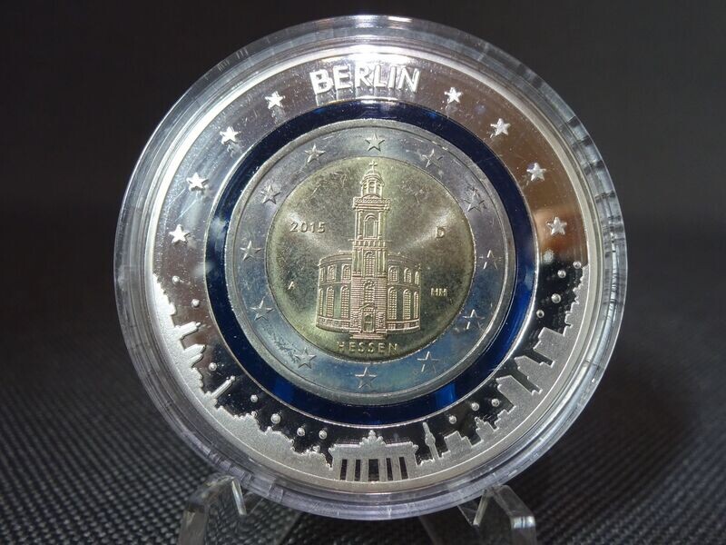 Münze Deutschland 2015 2 Euro Hessen Berlin Gedenkmünze Blauer Polymerring