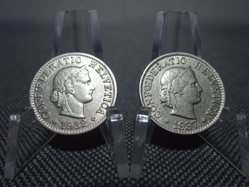 Münzen-Set Schweiz 1932 & 1937 B 5 Rappen Helvetia