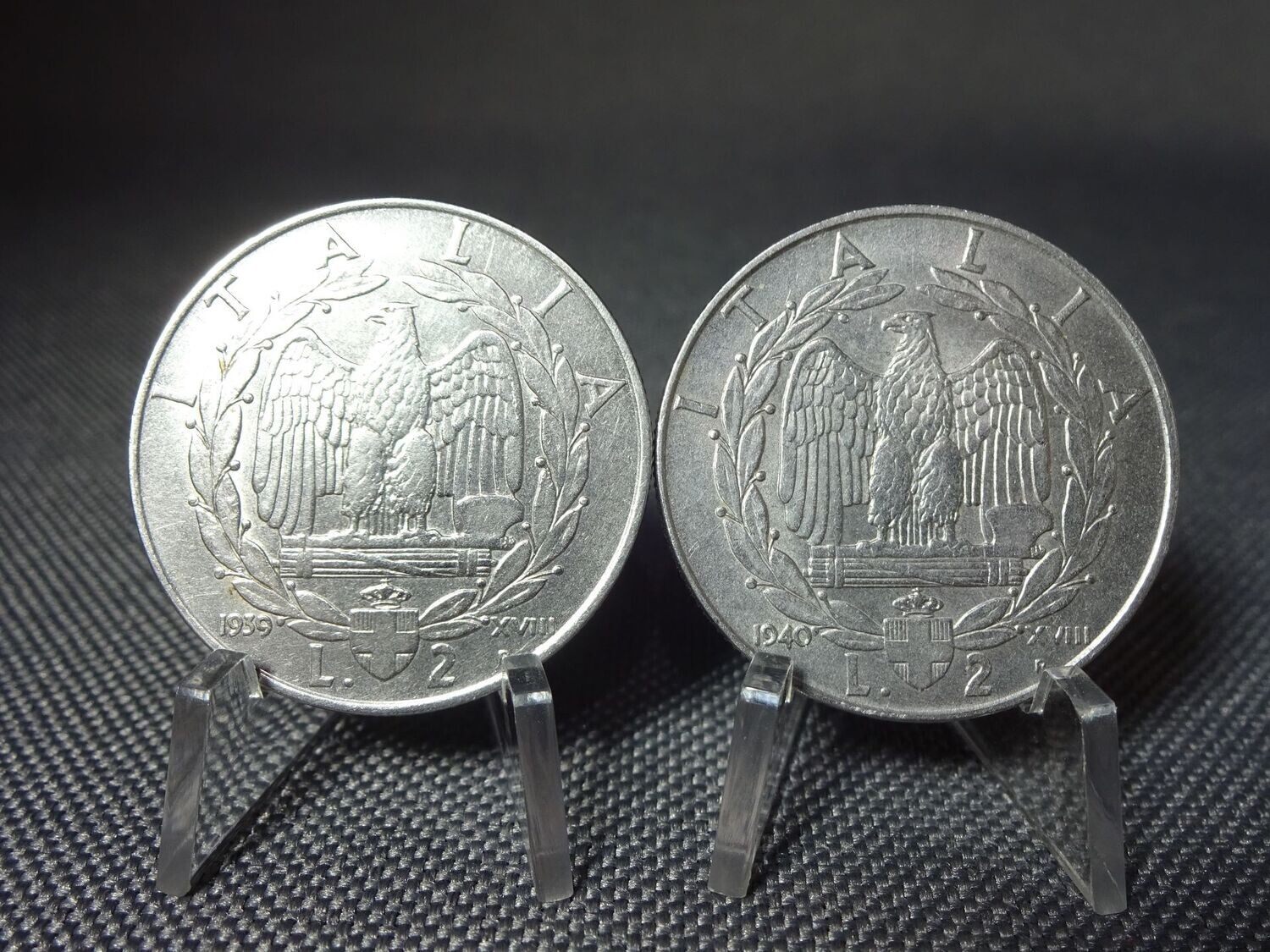 Münzen-Set Italien 1939 & 1940 2 Lire XVIII. Vittorio III. 2x Faschistenprägung