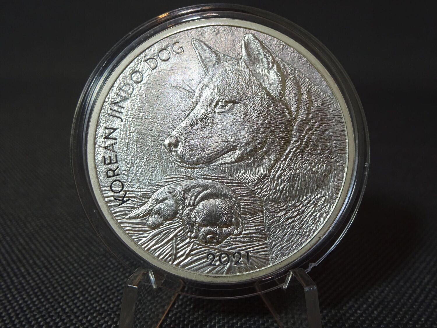 Silbermedaille Südkorea 2021 Jindo Dog Hund 1 Oz Unze