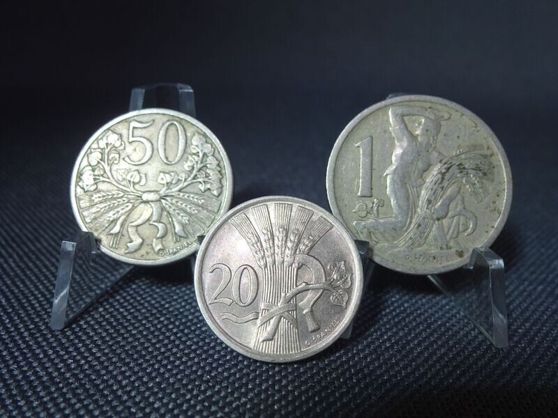 Münzen-Set 1922 & 1931 Tschechoslowakei 20 & 50 Heller 1 Krone