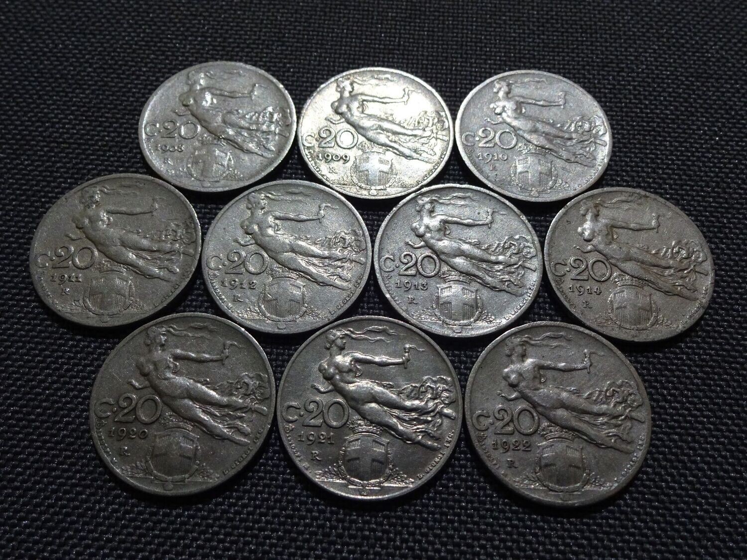 Münzen-Set Italien 1908 - 1914 & 1920 - 1922 20 Centesimi Vittorio III. Münzen-Set Italien 1908 - 1914 & 1920 - 1922 20 Centesimi Vittorio III.