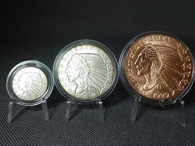 Silbermedaillen-Set USA Indianer Adler Incuse Indian Head Eagle 1/10 & 1/2 Oz Unze Kupfer 1 Oz Silbermedaillen-Set USA Indianer Adler Incuse Indian Head Eagle 1/10 & 1/2 Oz Unze Kupfer 1 Oz