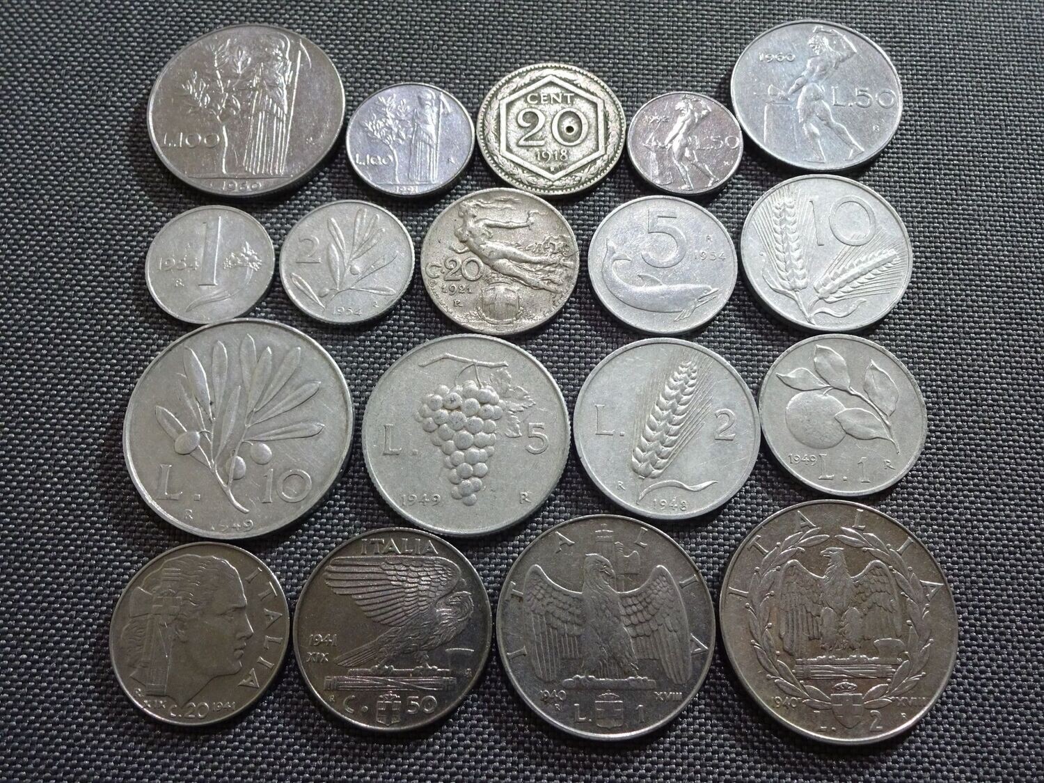 Münzen Set Italien 1918 - 1992 20 Centesimi - 100 Lire Kursmünzensatz KMS Faschistenprägung