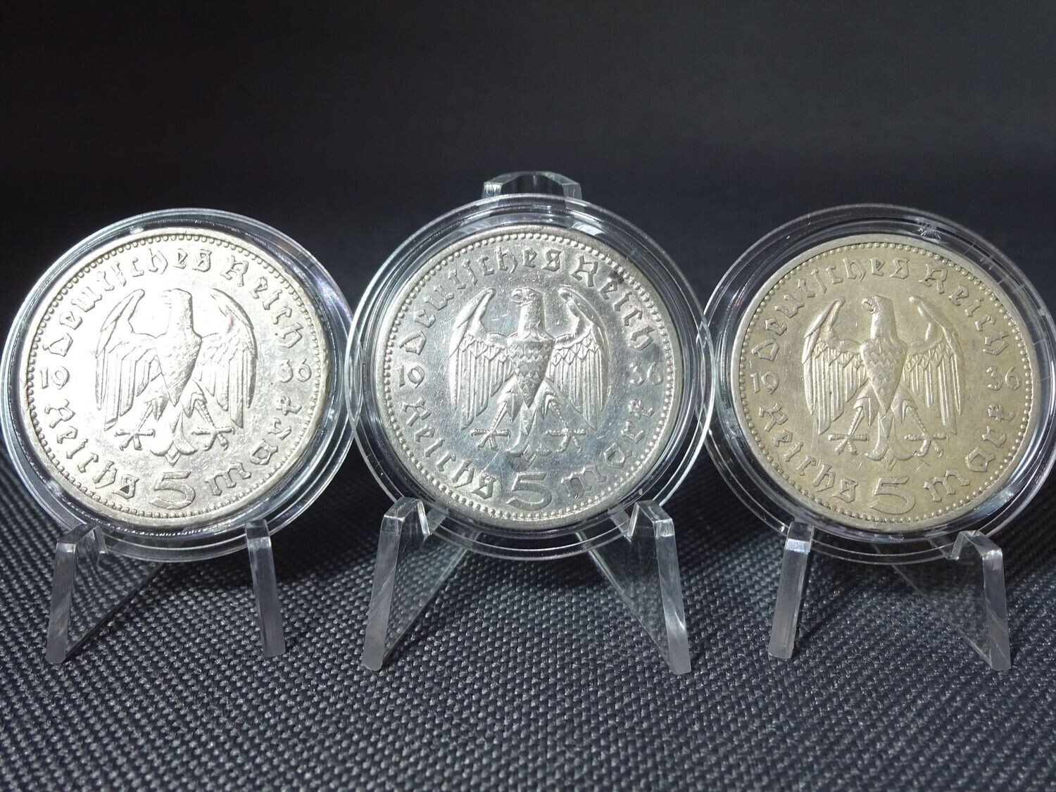 Silbermünzen-Set Drittes Reich 1936 A Berlin 3x 5 Reichsmark Hindenburg Silbermünzen-Set Drittes Reich 1936 A Berlin 3x 5 Reichsmark Hindenburg