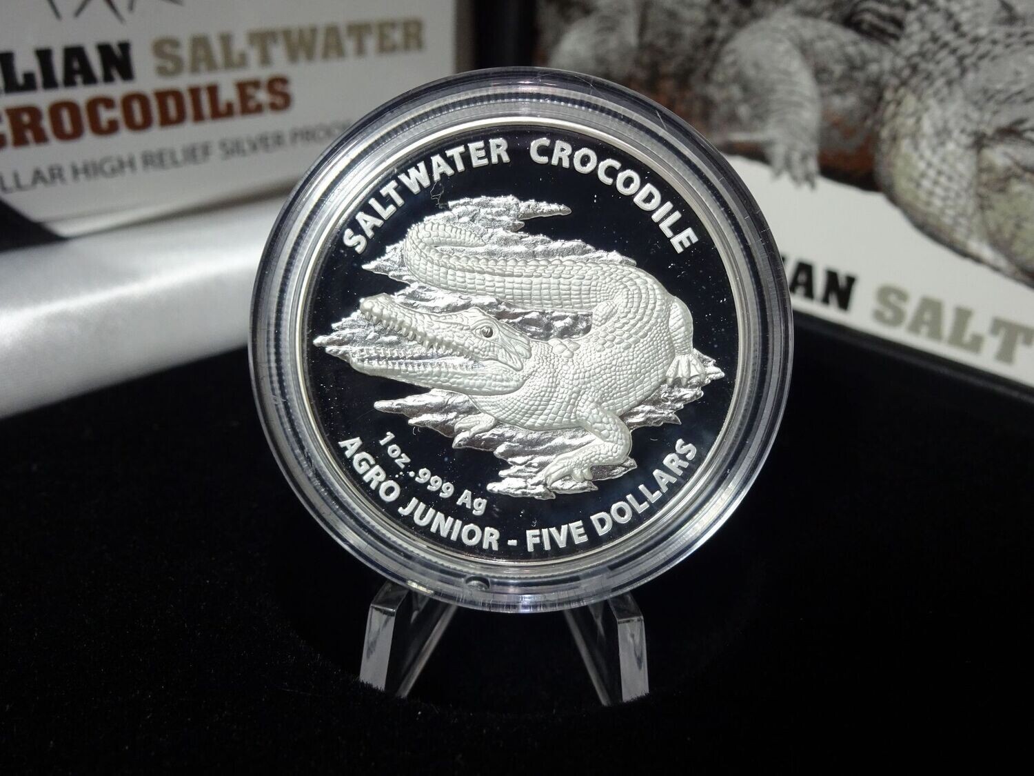 Silbermünze Australien 2015 5 Dollars Agro Junior Salzwasser Krokodil Saltwater Crocodile High Relief PP Proof 1 Oz Unze