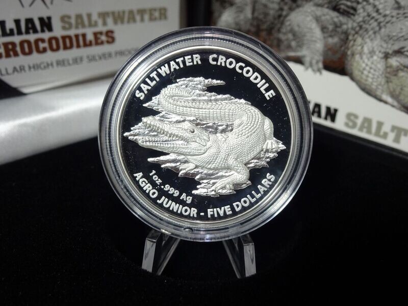 Silbermünze Australien 2015 5 Dollars Agro Junior Salzwasser Krokodil Saltwater Crocodile High Relief PP Proof 1 Oz Unze Silbermünze Australien 2015 5 Dollars Agro Junior Salzwasser Krokodil Saltwater Crocodile High Relief PP Proof 1 Oz Unze