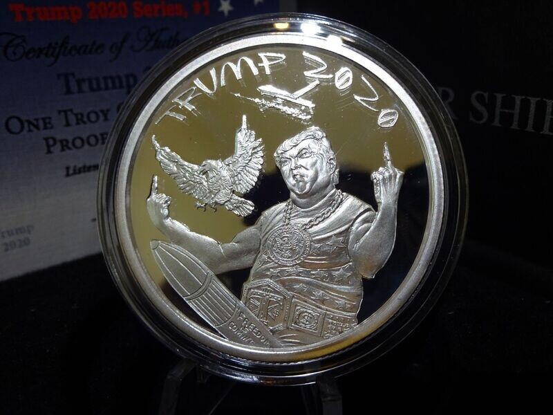 Silbermedaille USA 2020 President Donald J. Trump Mittelfinger Freedom Is Coming Silver Shield PP Proof 1 Oz Unze Silbermedaille USA 2020 President Donald J. Trump Mittelfinger Freedom Is Coming Silver Shield PP Proof 1 Oz Unze