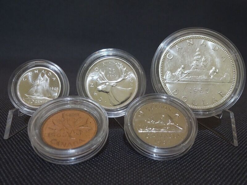 Silbermünzen Set Kanada 1965 1 Cent - 1 Dollar Indianer Kanu Maple Leaf Silbermünzen Set Kanada 1965 1 Cent - 1 Dollar Indianer Kanu Maple Leaf