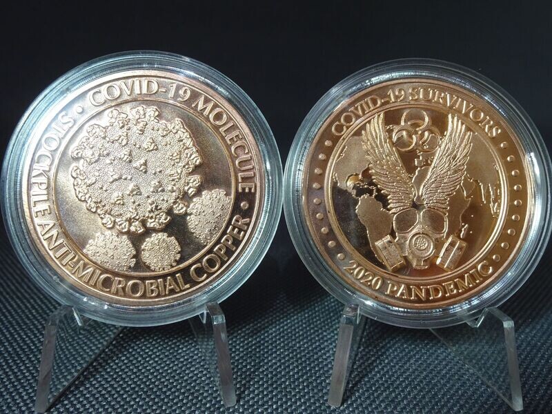 Kupfermedaillen-Set USA 2020 Pandemic Covid-19 Survivors Molekül Überlebende Gasmaske 2x 1 Oz Unze