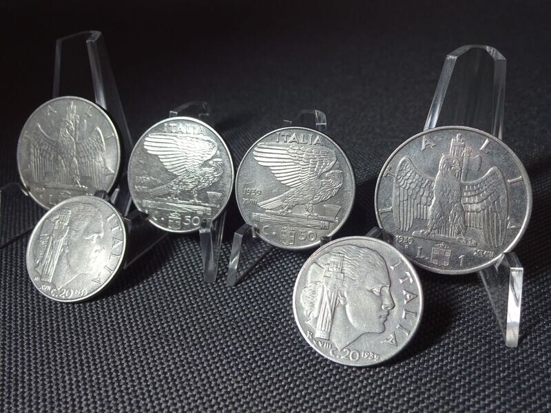 Münzen-Set Italien 1939 XVII & XVIII 2x 20 & 50 Centesimi 1 Lira Vittorio III. 6x Faschistenprägung