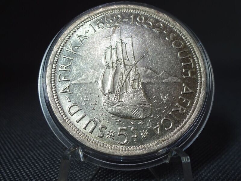 Silbermünze Südafrika 1952 5 Schilling Gründung Kapstadt (2.) Silbermünze Südafrika 1952 5 Schilling Gründung Kapstadt (2.)