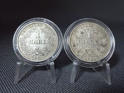 Silbermünzen-Set Deutsches Kaiserreich 1901 E G 2x 1 Mark Muldenhütten Karlsruhe