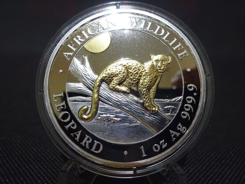 Silbermünze Somalia Leopard 2021 100 Shillings Gilded 1 Oz Unze Silbermünze Somalia Leopard 2021 100 Shillings Gilded 1 Oz Unze