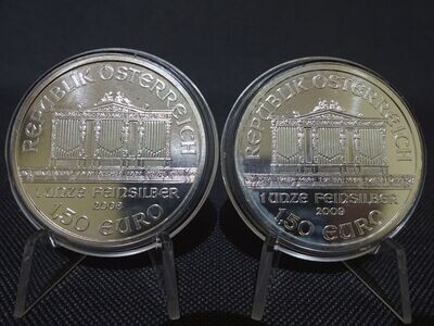 Silbermünzen Set Österreich 2008 & 2009 1,5 Euro 2x Wiener Philharmoniker 1 Oz Unze