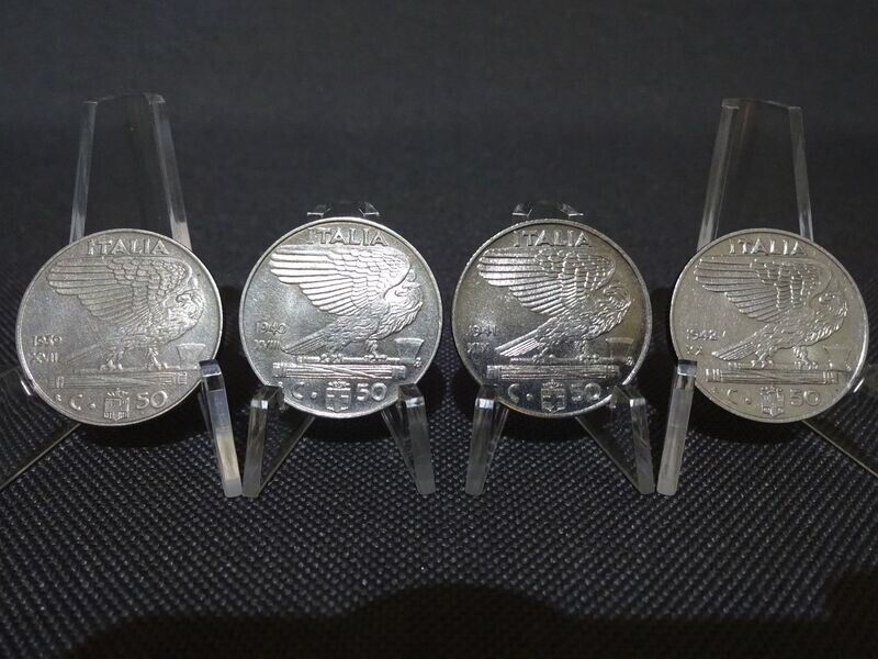 Münzen-Set Italien 1939 - 1942 50 Centesimi Vittorio III. 4x Faschistenprägung