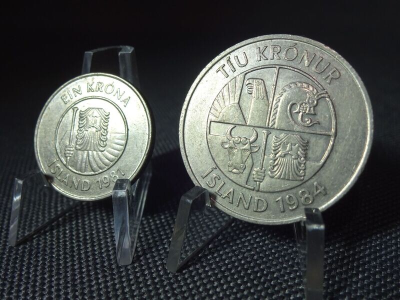 Münzen-Set Island 1981 & 1984 1 Krone Ein Krona & 10 Kronen Tiu Kronur Fische Münzen-Set Island 1981 & 1984 1 Krone Ein Krona & 10 Kronen Tiu Kronur Fische