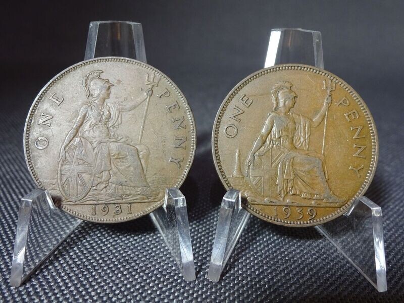 Münzen-Set England 1931 & 1939 1 Penny König Georg V. & VI. Britannia Münzen-Set England 1931 & 1939 1 Penny König Georg V. & VI. Britannia