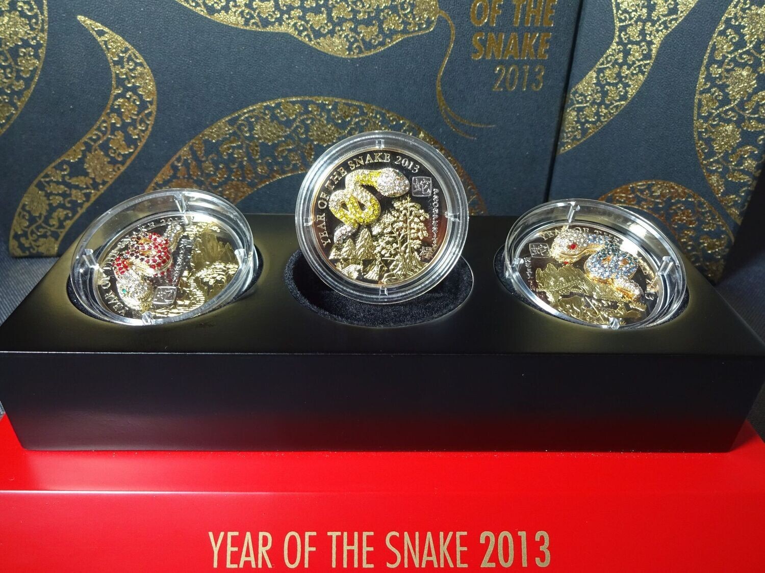 Silbermünzen-Set Ruanda 2013 500 Francs 3D-Skulptur Lunar Schlange Snake Gilded Pave-Technik PP Proof