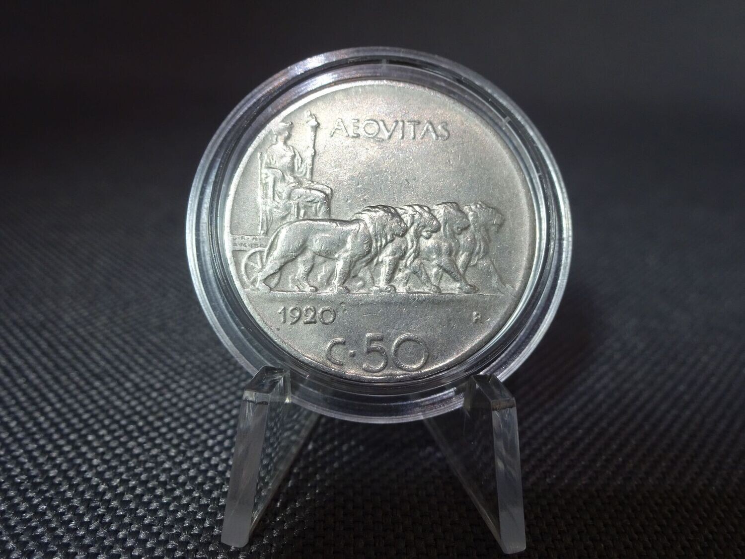 Münze Italien 1920 50 Centesimi Vittorio III. Glatter Rand