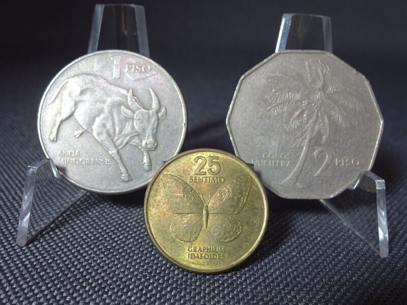 Münzen-Set Philippinen 1983 1985 1988 25 Sentimo 1 & 2 Piso Schmetterling