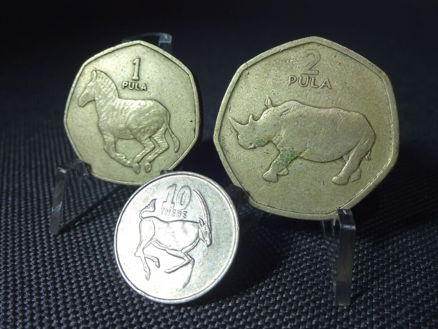 Münzen-Set Botswana 1991 1994 1998 1 & 2 Pula 10 Thebe Zebra Nashorn