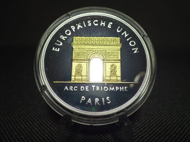 Silbermedaille Frankreich Paris Triumphbogen Arc De Triomphe Metropolen Europa Gilded PP Proof