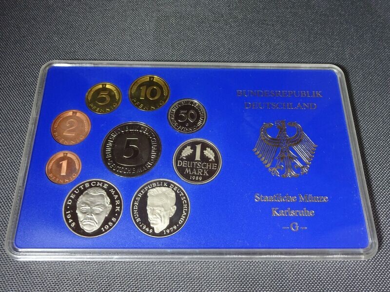 Kursmünzensatz KMS Set Deutschland 1989 G 1 Pfennig - 5 Mark Blister PP Proof Kursmünzensatz KMS Set Deutschland 1989 G 1 Pfennig - 5 Mark Blister PP Proof
