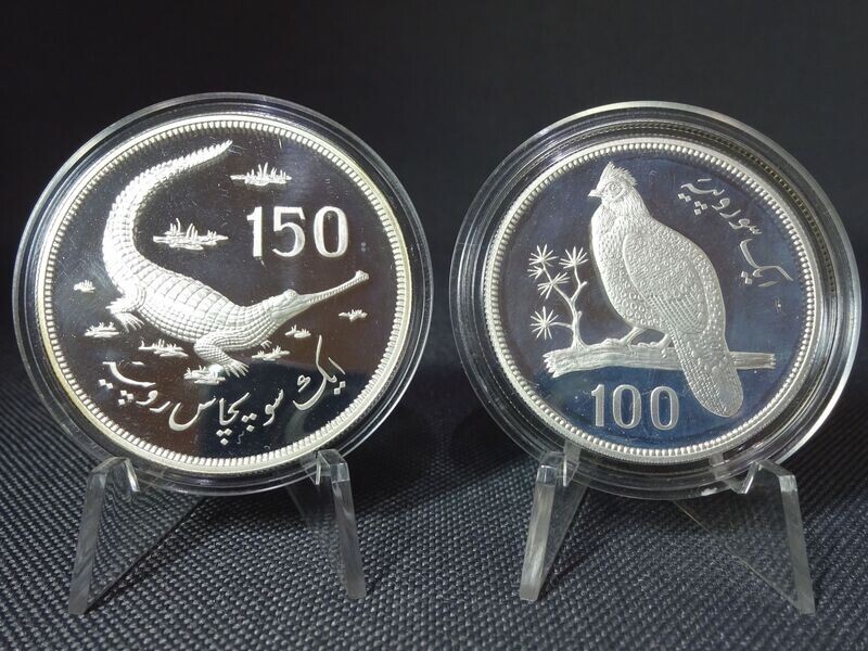 Silbermünzen Set 1976 Pakistan 100 & 150 Rupien Tragopan Fasan Gavial Krokodil Wildlife WWF Naturschutz PP Proof Silbermünzen Set 1976 Pakistan 100 & 150 Rupien Tragopan Fasan Gavial Krokodil Wildlife WWF Naturschutz PP Proof