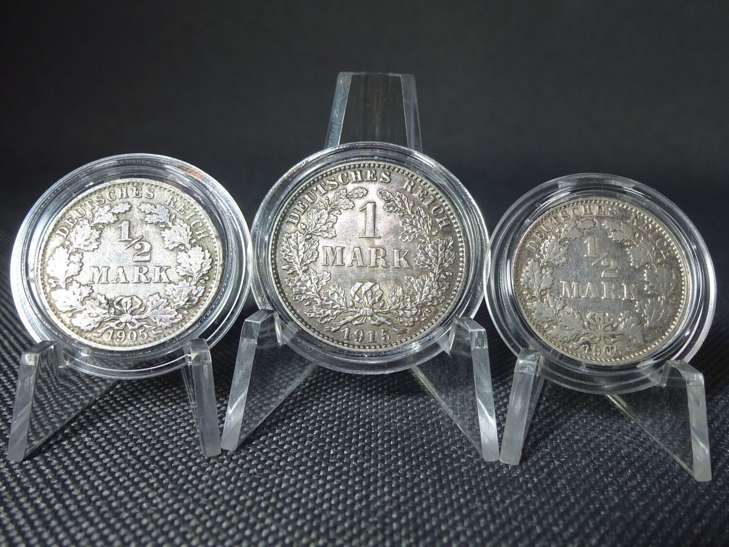 Silbermünzen-Set Deutsches Kaiserreich 1905 1906 1915 E 2x 1/2 & 1 Mark Muldenhütten Silbermünzen-Set Deutsches Kaiserreich 1905 1906 1915 E 2x 1/2 & 1 Mark Muldenhütten