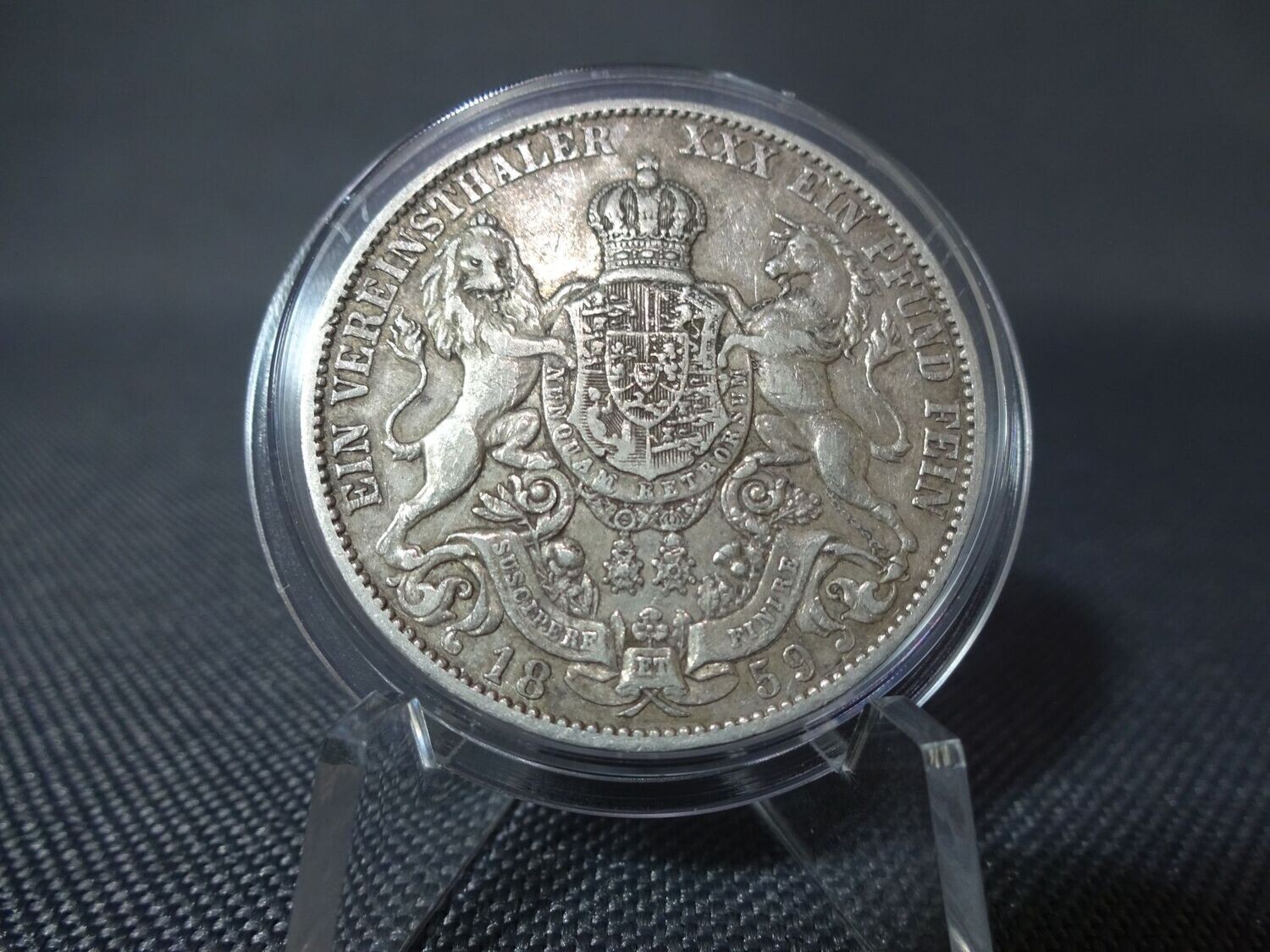 Silbermünze 1859 1 Taler Altdeutschland Vereinstaler Georg V. König Hannover Patina