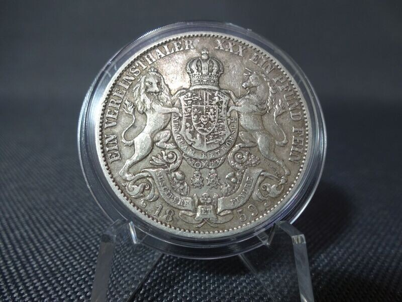 Silbermünze 1859 1 Taler Altdeutschland Vereinstaler Georg V. König Hannover Patina