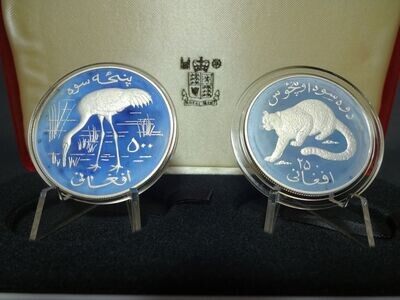 Silbermünzen Set 1978 250 500 Afghani Afghanistan Schneeleopard Sibirischer Kranich Naturschutz Wildlife WWF PP Proof