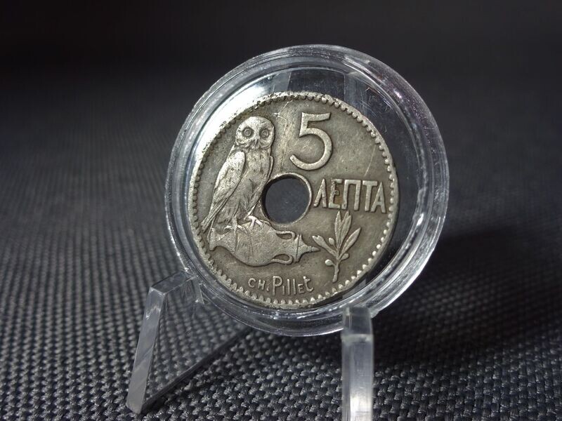 Münze Griechenland 1912 5 Lepta Eule Patina