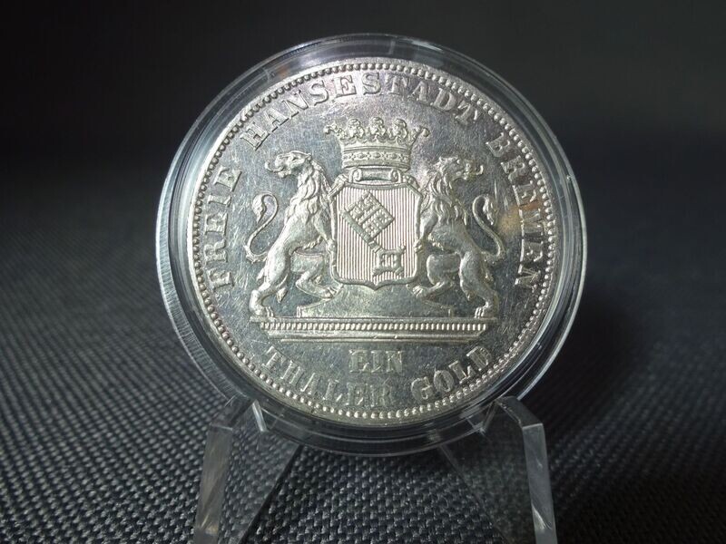 Silbermünze 1865 1 Taler Altdeutschland Bremen Gold Gedenktaler 2. Bundesschiessen Freie Hansestadt Erhaltung!