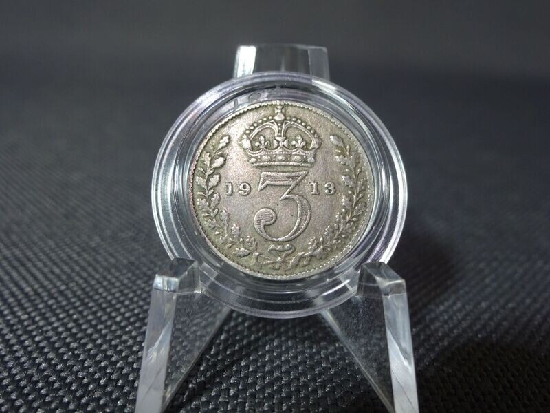 Silbermünze England 1913 3 Pence George V. Patina Silbermünze England 1913 3 Pence George V. Patina