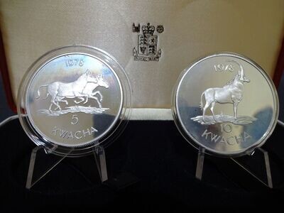 Silbermünzen Set Malawi 1978 5 & 10 Kwacha Zebra Zobelantilope Wildlife WWF Naturschutz Proof
