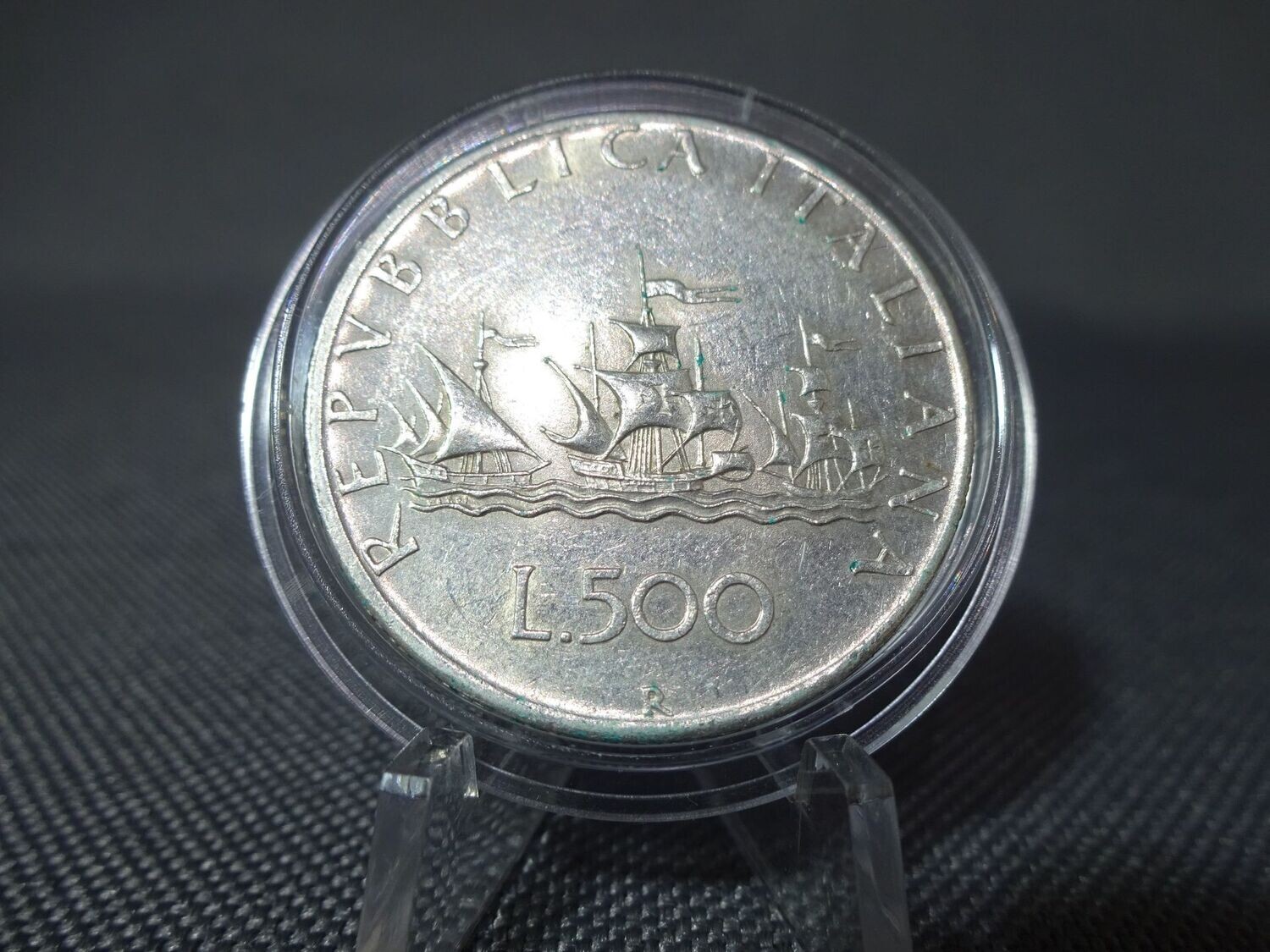 Silbermünze Italien 1958 500 Lire Karavellen Schiffe Kolumbus