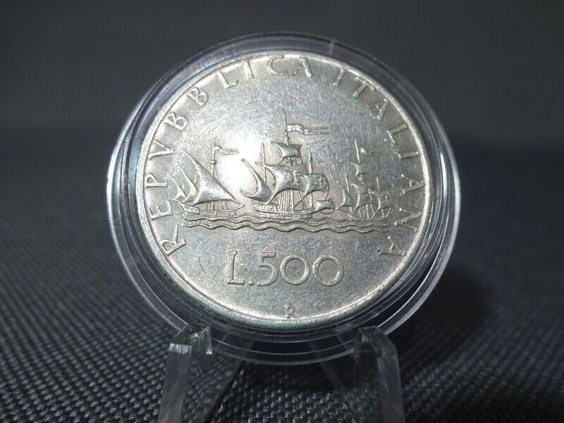 Silbermünze Italien 1958 500 Lire Karavellen Schiffe Kolumbus