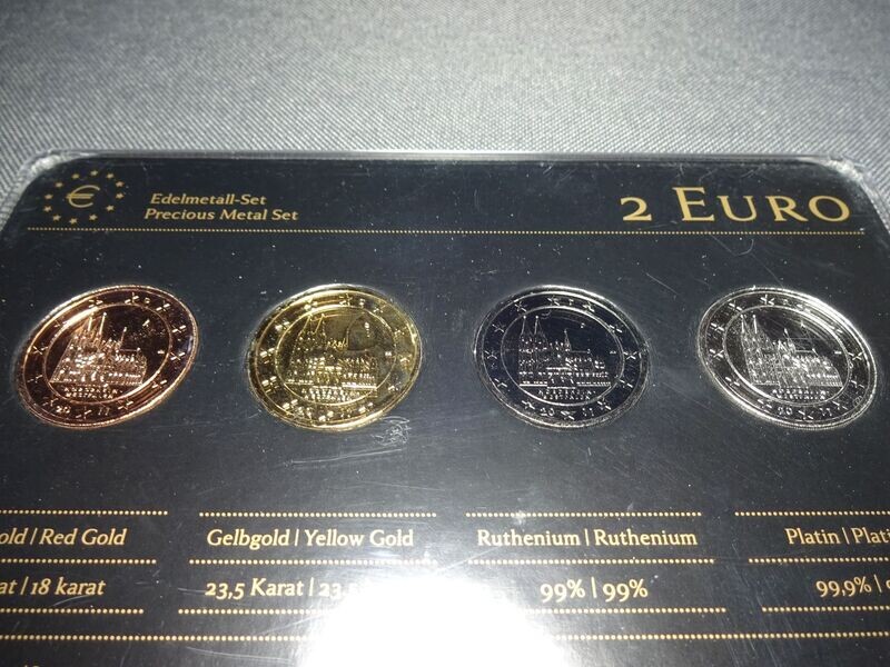 Edelmetall-Set Münze Deutschland 2011 NRW 2 Euro Rotgold Gelbgold Ruthenium Platin