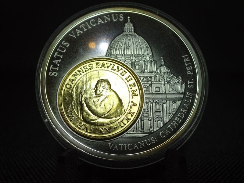 Münze Medaille Vatikan 2000 50 Lire Papst Paul II. Petersdom Währung Europa Inlay Vergoldet