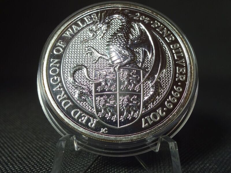 Silbermünze England 2017 5 Pounds Red Dragon Wales Drache Queen's Beasts 2 Oz Unze Silbermünze England 2017 5 Pounds Red Dragon Wales Drache Queen's Beasts 2 Oz Unze