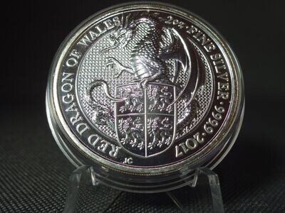 Silbermünze England 2017 5 Pounds Red Dragon Wales Drache Queen's Beasts 2 Oz Unze